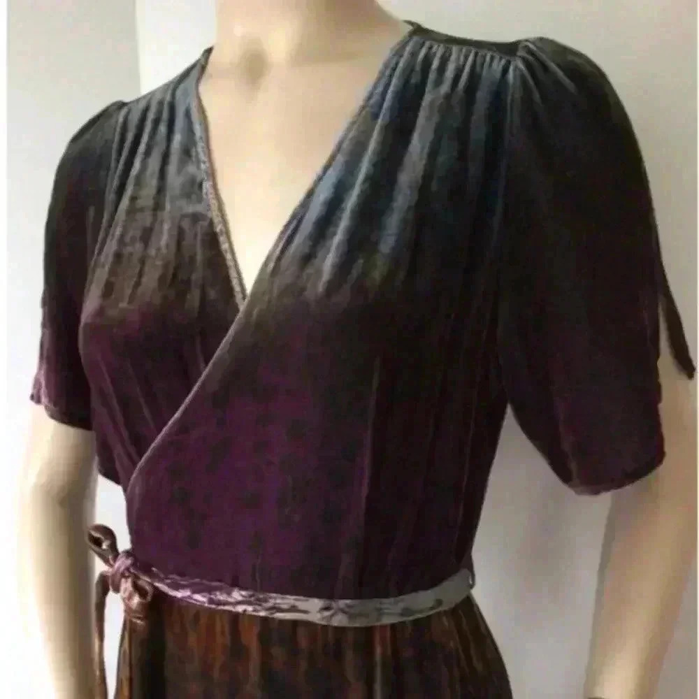 NWOT JOHNNY WAS Ombre Cheetah Print Velvet Midi Silk Wrap Dress Size XS - Picture 15 of 16